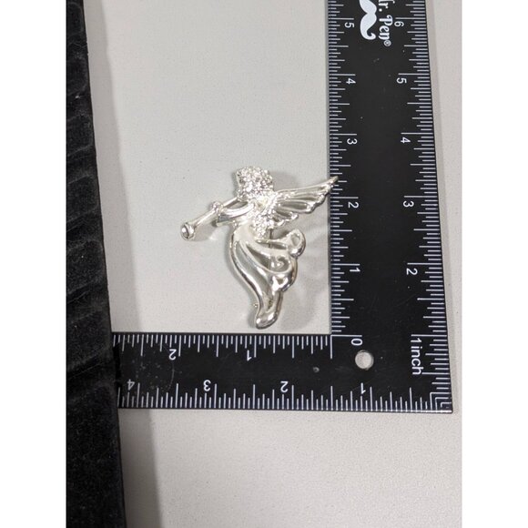 Vintage Signed SFJ Silver Tone Angel Trumpet Open Work Pin Brooch - Picture 6 of 6
